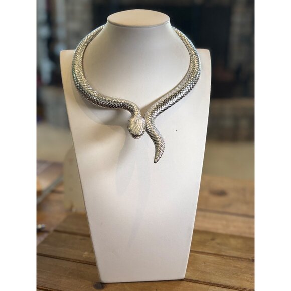 Silver Snake Necklace Choker Collar Style - Picture 10 of 10